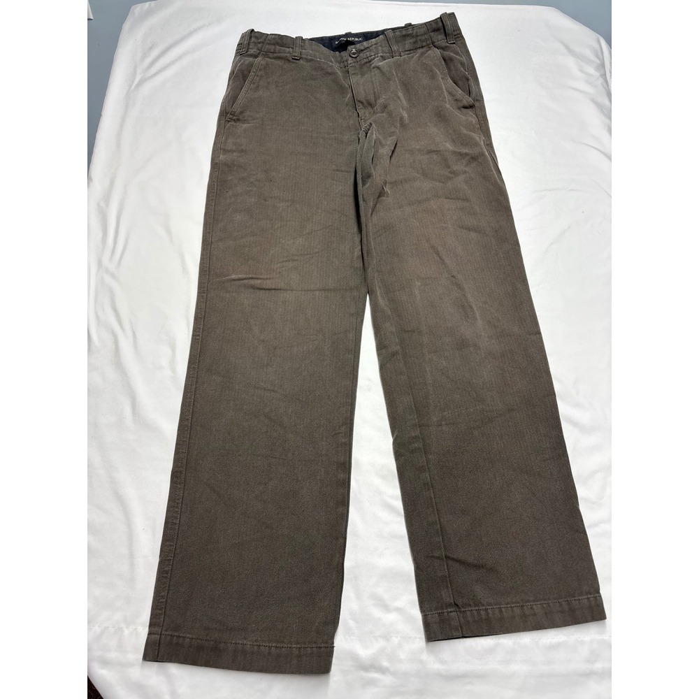 Banana Republic Mens Brown Herringbone Straight Leg Chino Trousers 34x31